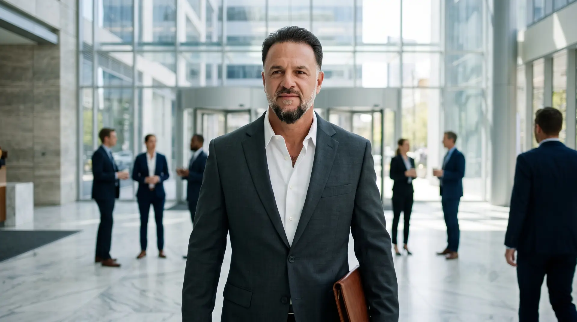 John Kundly walking through an office lobby